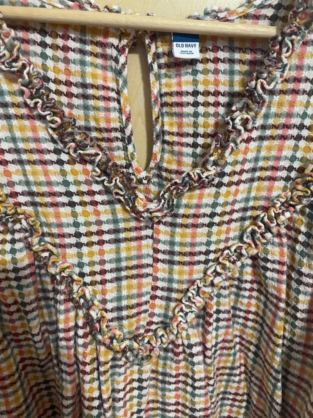 Old Navy Women’s Textured Plaid Ruffle-Trim Peasant Top XL - Picture 5 of 8